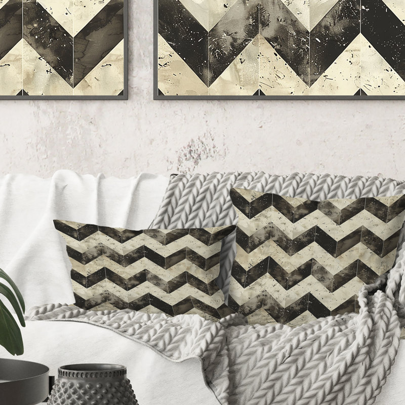 Beige Brown Chevron Pattern Dream II - Modern Throw Pillow, 16"H x 16"W