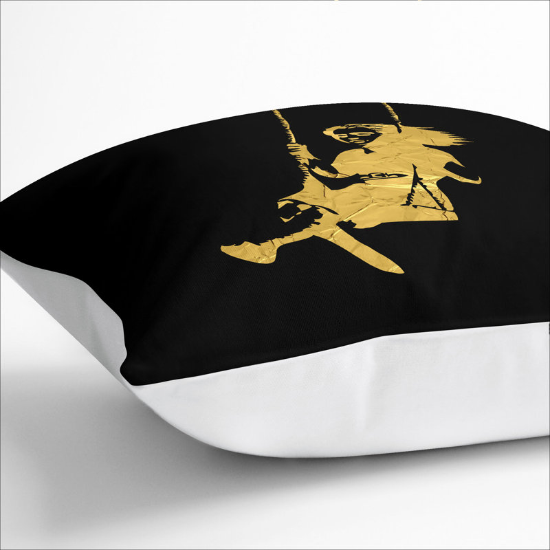 Banksy In Gold Girl On Swing Square Throw Cushion, 55cm H x 55cm W x 20cm D, White