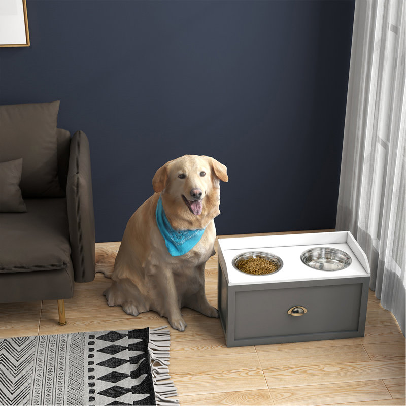 Grands bols pour chien surélevés avec rangement, support pour bol surélevé, gris