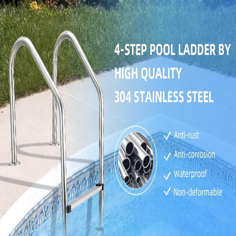 Swimming Pool Ladder, 2/3/4/5-Step, In-Ground Stainless Steel Step for Indoor/Outdoor Pool, Heavy Duty Non-Slip Ladder, Easy Assembly