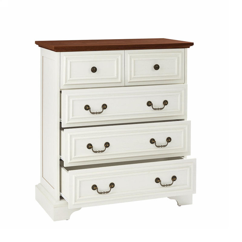 Commode contemporaine à 5 tiroirs, Brun antique / blanc