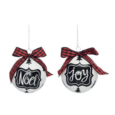  Ensemble de 3 décorations de Noël en verre noir Noel / Joy w / Red Bow