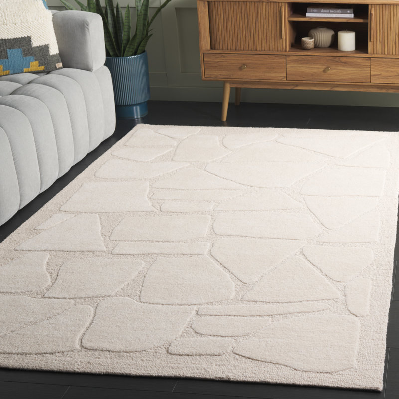 Mykonos 302 Hand Tufted Wool/Cotton/Latex Abstract Rug in Ivory, Rectangle 5' x 8'
