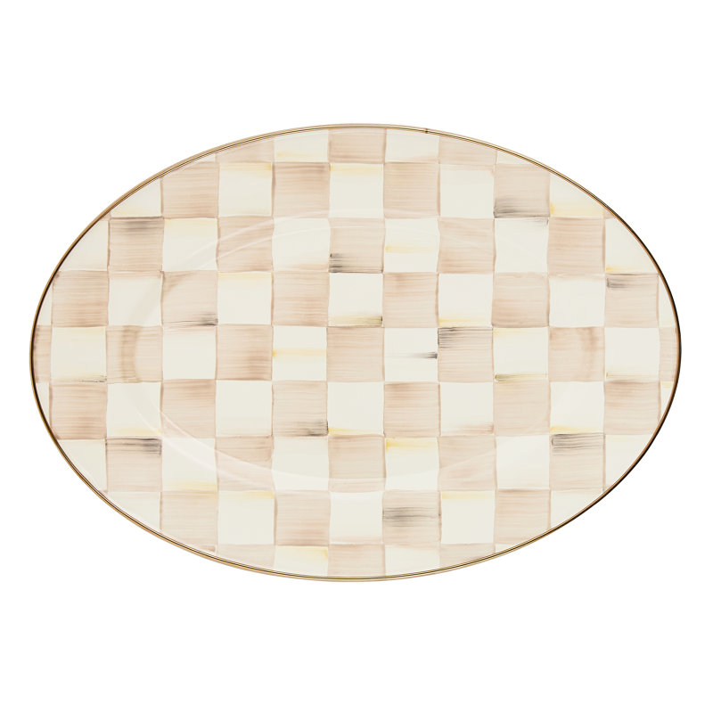 Mocha Check Oval Platter, 0.75" H x 15.75" L x 11" W