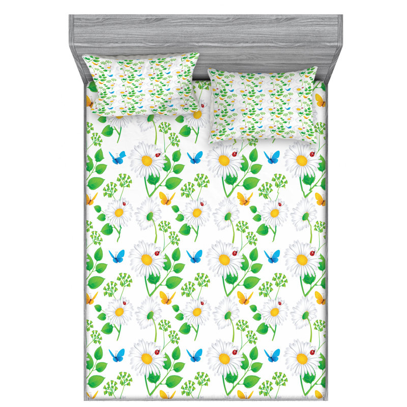Ladybug Microfiber Floral Sheet Set, Queen Sheet Set with Fitted Sheet