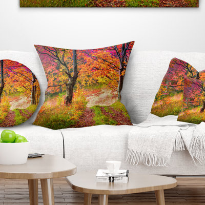 Printed Bright Colorful Fall Trees in Forest Pillow