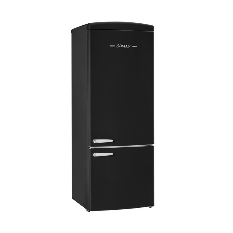 Classic Retro 28" 16.7 Cu. Ft. Frost Free Bottom Freezer Fridge In Summer, Energy Star, Matte Black