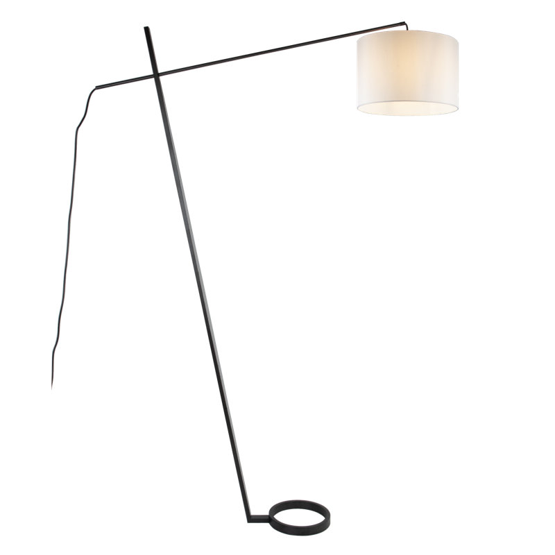 69" Mid-Century Modern Arched Floor Lamp with Space-Saving Ring Base and Drum Shade