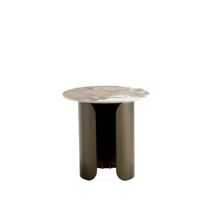 Ensemble de table de salon 2 pièces Monica Modern Glam avec plateau en pierre frittée et table de bout en bronze
