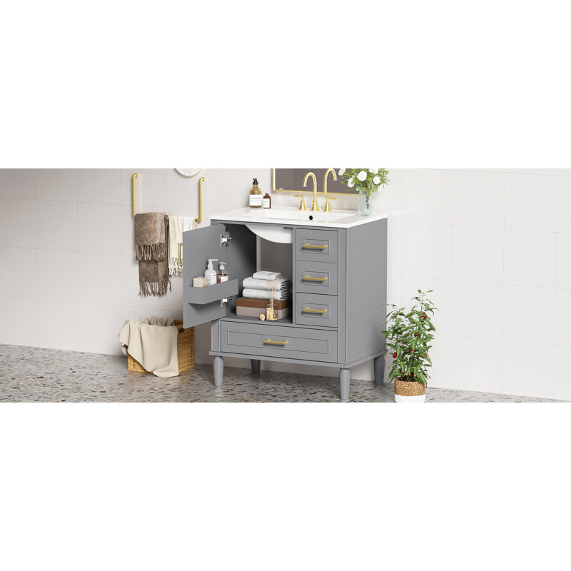Meuble-lavabo 30 po avec lavabo en céramique, Gris