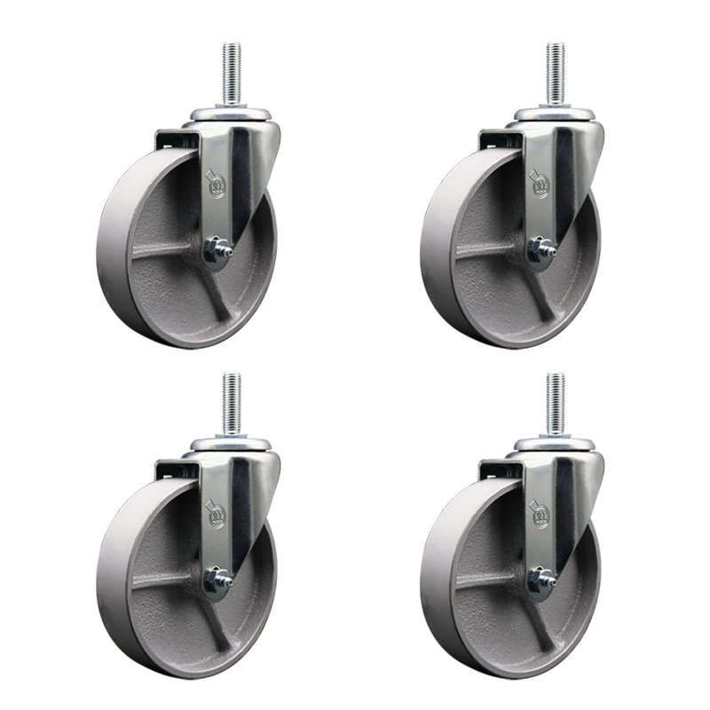 Ensemble de roulettes à tige filetée en acier pivotant de 5/8 po à 2 freins SCC