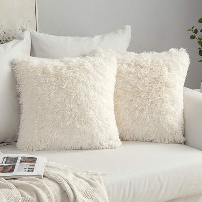 Paquet de 2 housse de coussin en fausse fourrure de luxe Housse de coussin décorative d'hiver de luxe Housse de coussin en coquille pour canapé voiture de chambre 26 x 26 po beige