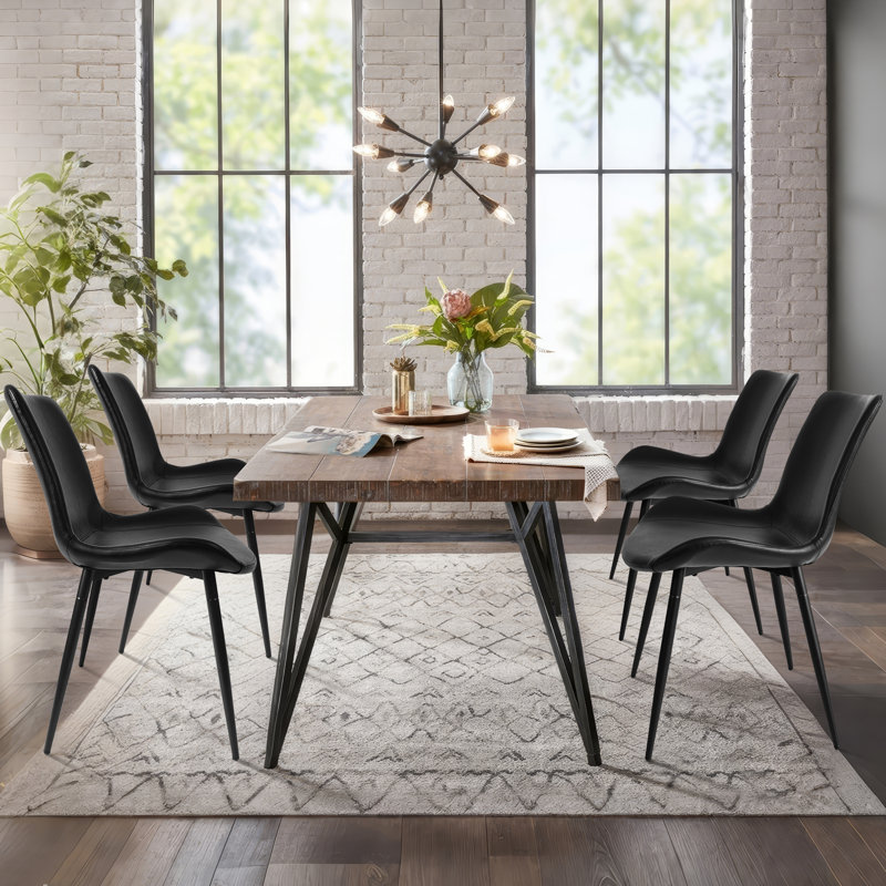 Chaises d'appoint de salle à manger avec pieds robustes en métal noir, ensemble de 2, noir