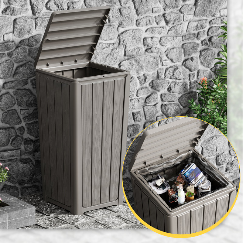 Poubelle à grain de bois imperméable 23 gallons pour l'extérieur facile à nettoyer et à installer, Gris
