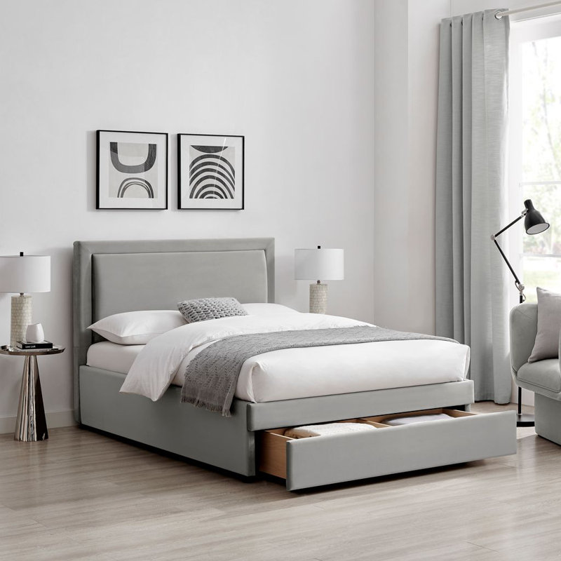 Upholstered Storage Bed, Double (4'6), Grey