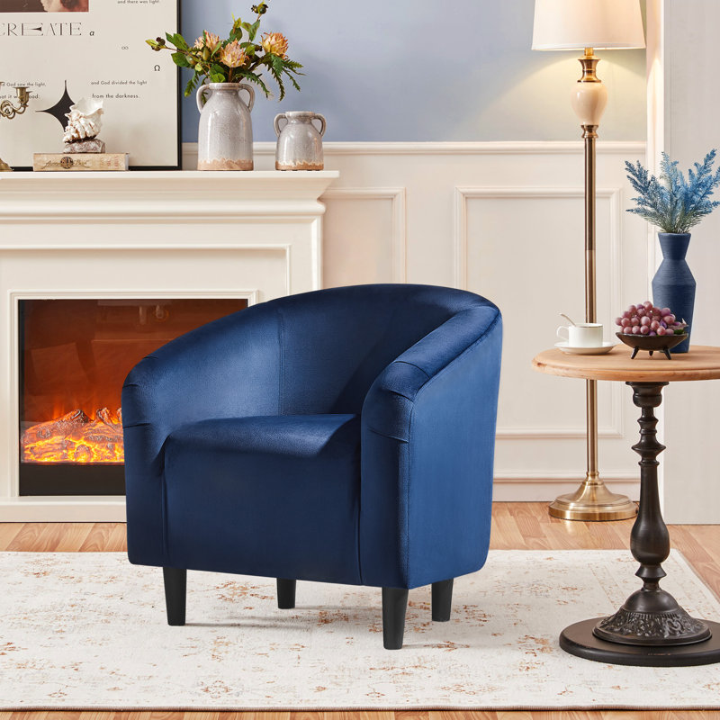 Robeson 28" Wide Velvet Barrel Chair, Navy Blue Velvet
