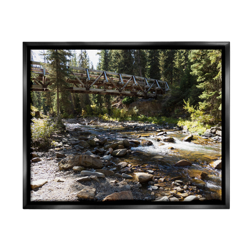 «Bridge Over Babble Brook» par Stede Bonnett, Cadre flottant noir de jais, H 17 po x l 21 po x P 1,7 po
