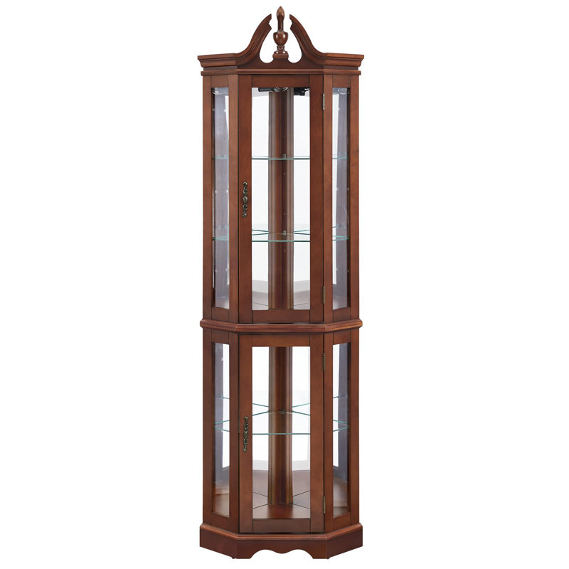 Lighted Corner Curio, Walnut, Adjustable Shelves (Bulb Not Included)