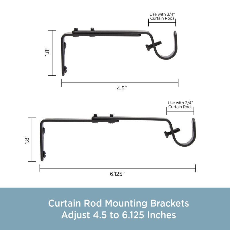 3/4" Adjustable Brackets Curtain Rod Brackets, Black