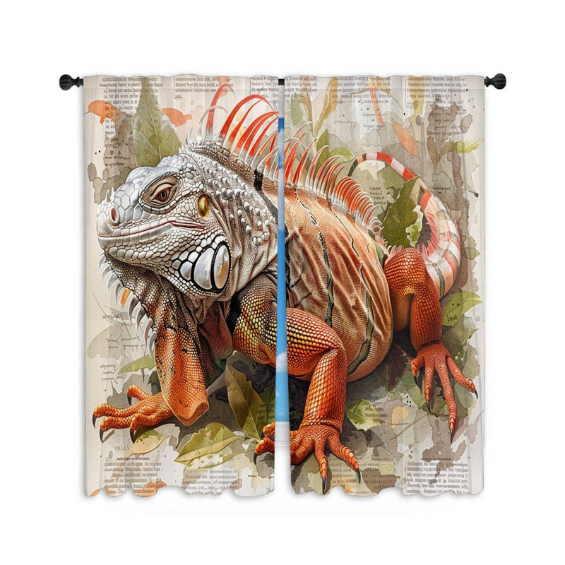 Iguana Drawing Reptile Room Darkening Curtain Pair, 40" W x 84" L