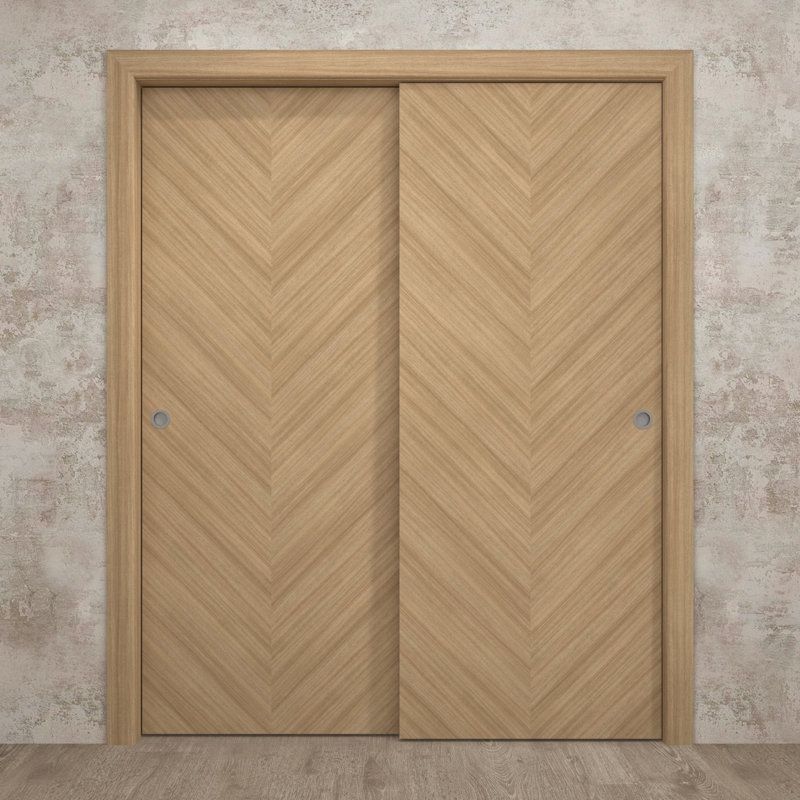 Panneau de porte à dalle | Ego 5005 | Portes en placage de bois | Pochette coulissante à poche, Chêne naturel, 30 po x 96 po