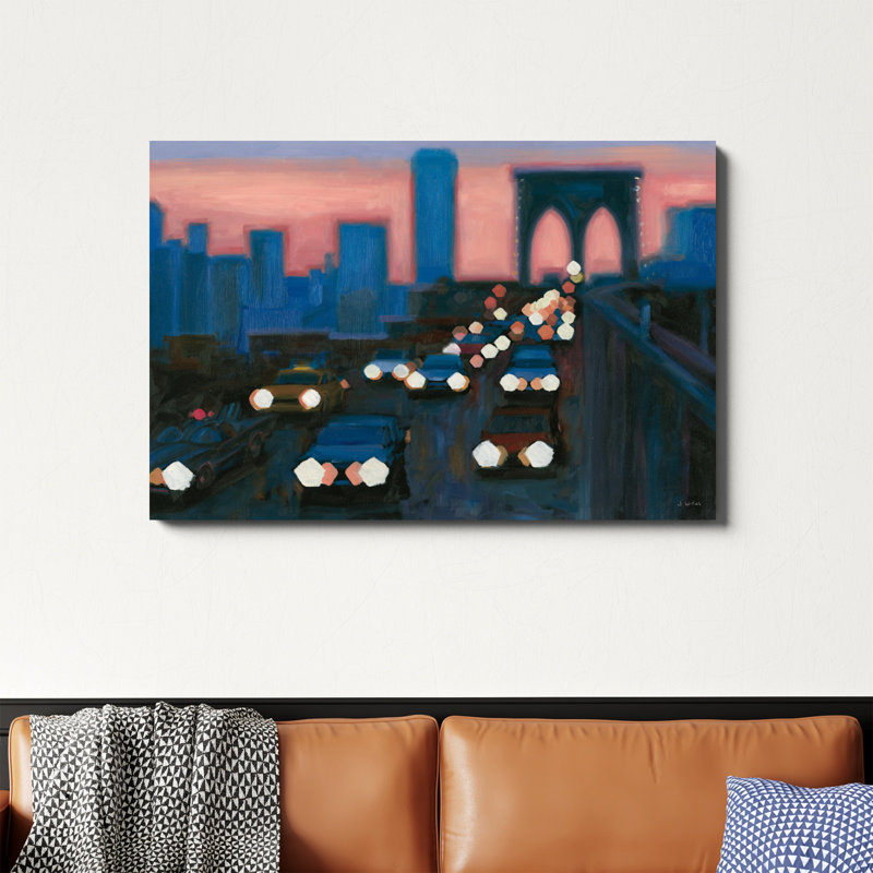 Brooklyn Bridge Evening by James Wiens - Wrapped Canvas Painting Print, 32" H x 48" W, Wrapped Canvas, No