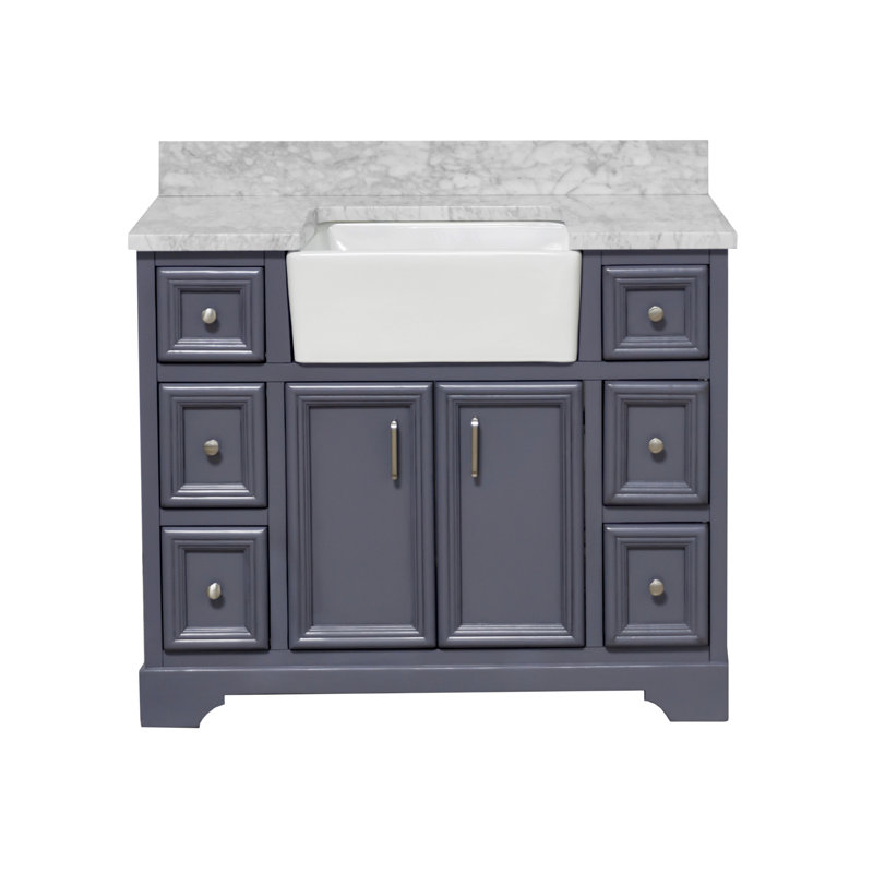 Ensemble de meuble-lavabo simple 42 po Emiliano, Gris poudre, Marbre de Carrare