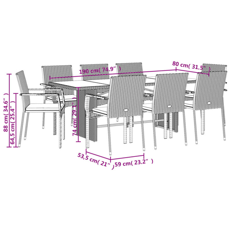  Ensemble de salle à manger de jardin noir