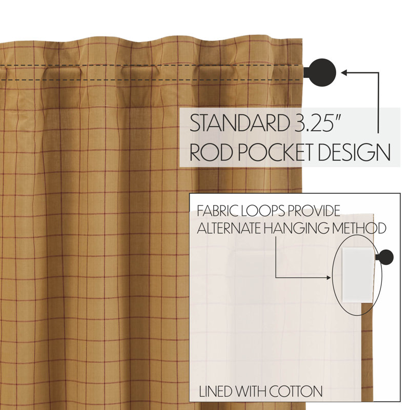 Connell Tan and Burgundy Cotton Rod Pocket Valance
