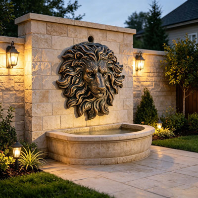 Resin Vintage Weatherproof Lion Head Wall Mount Ornament for Garden Patio Backyard Pool Wall Decor
