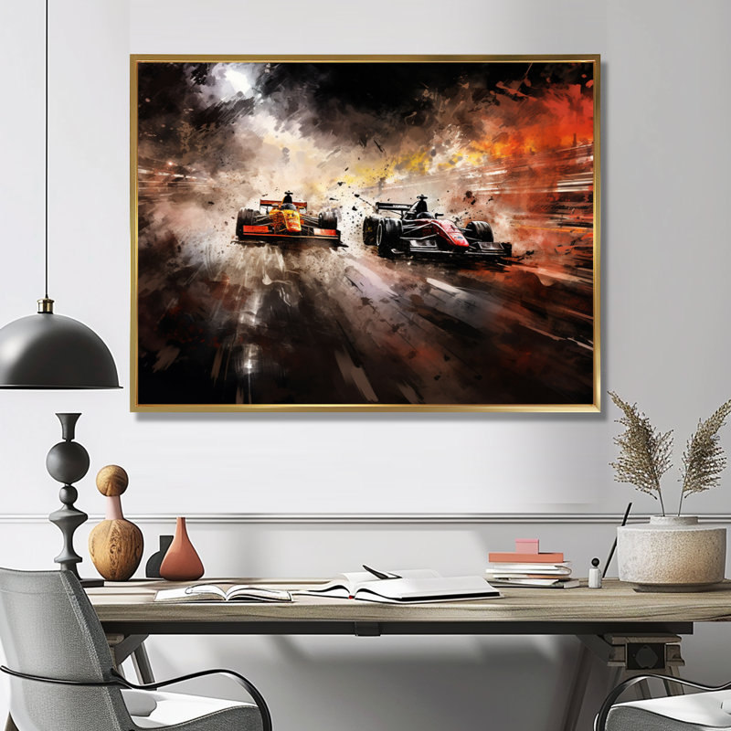 Formule 1 Speed Car Speedway Fury 3 - Art de course sur rails, Cadre flottant doré, H 24 po x l 32 po x P 1 po