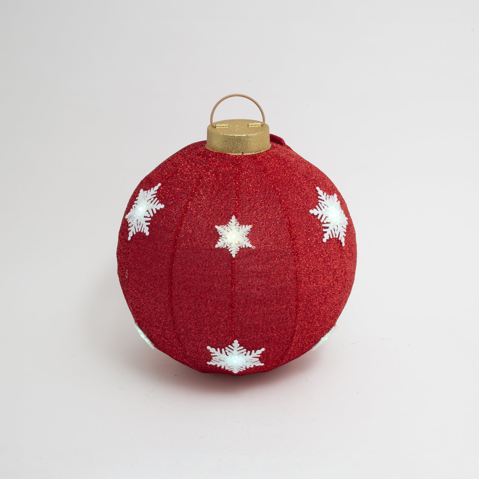 Festive 60Cm Diameter Collapsible Ball With Snowflake Design And LED Lights, Red