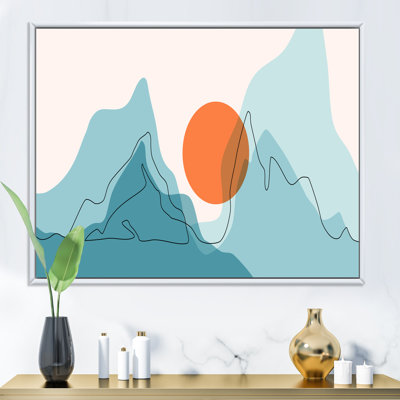 Red Moon Over Abstract Blue Mountains I - peinture sur toile