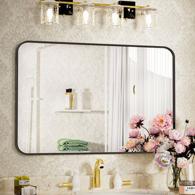 Jyun Safely Rounded Rectangle Metal Bathroom Mirror