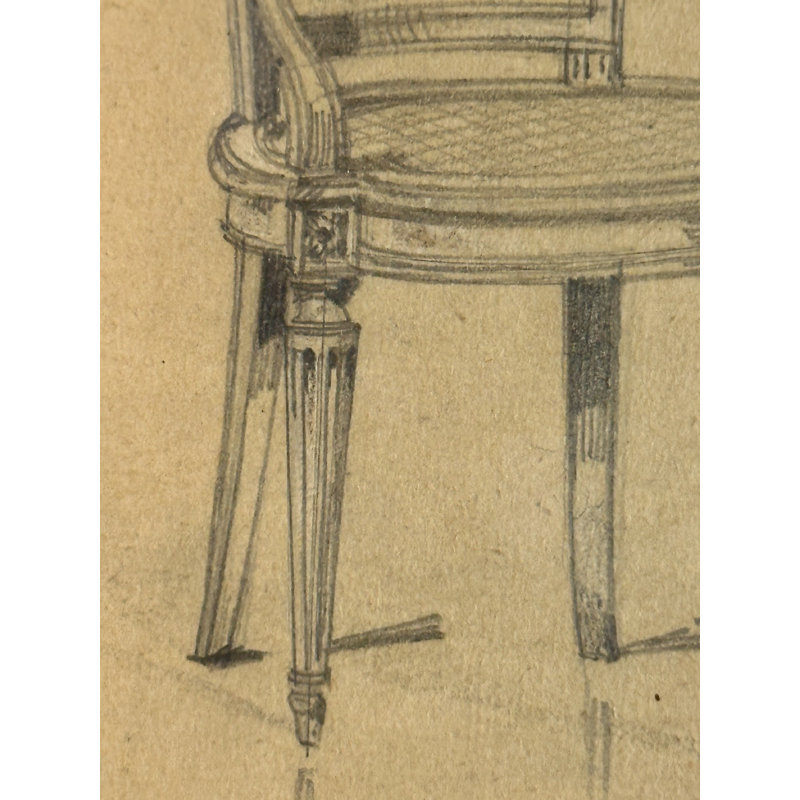 The Paris Apartment Collection Antique Sketch No. 19325: Louis XVI Cane-Back Armchair, Paris Atelier Rendering