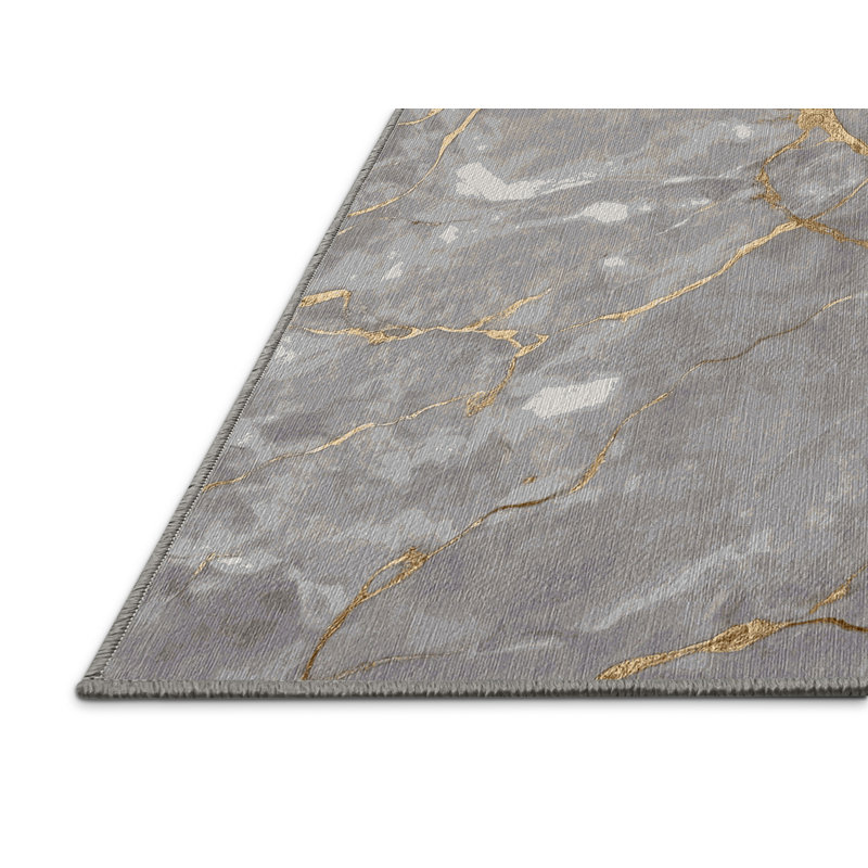 Machine Washable Gray Area Rug, Rectangle 5' x 7'