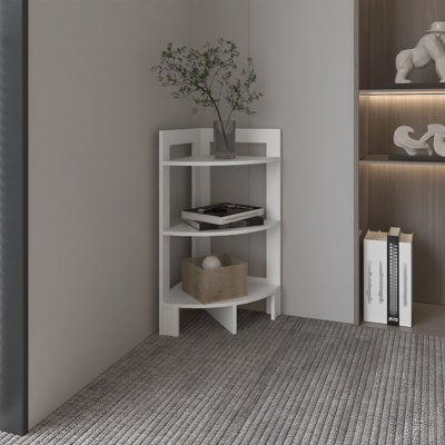 Étagère de rangement 31,7 po à 3 niveaux pour salle de bain - Table d'appoint autoportante blanche avec plateau, table de bout compacte et support de rangement pour serviettes, articles de toilette et petits espaces