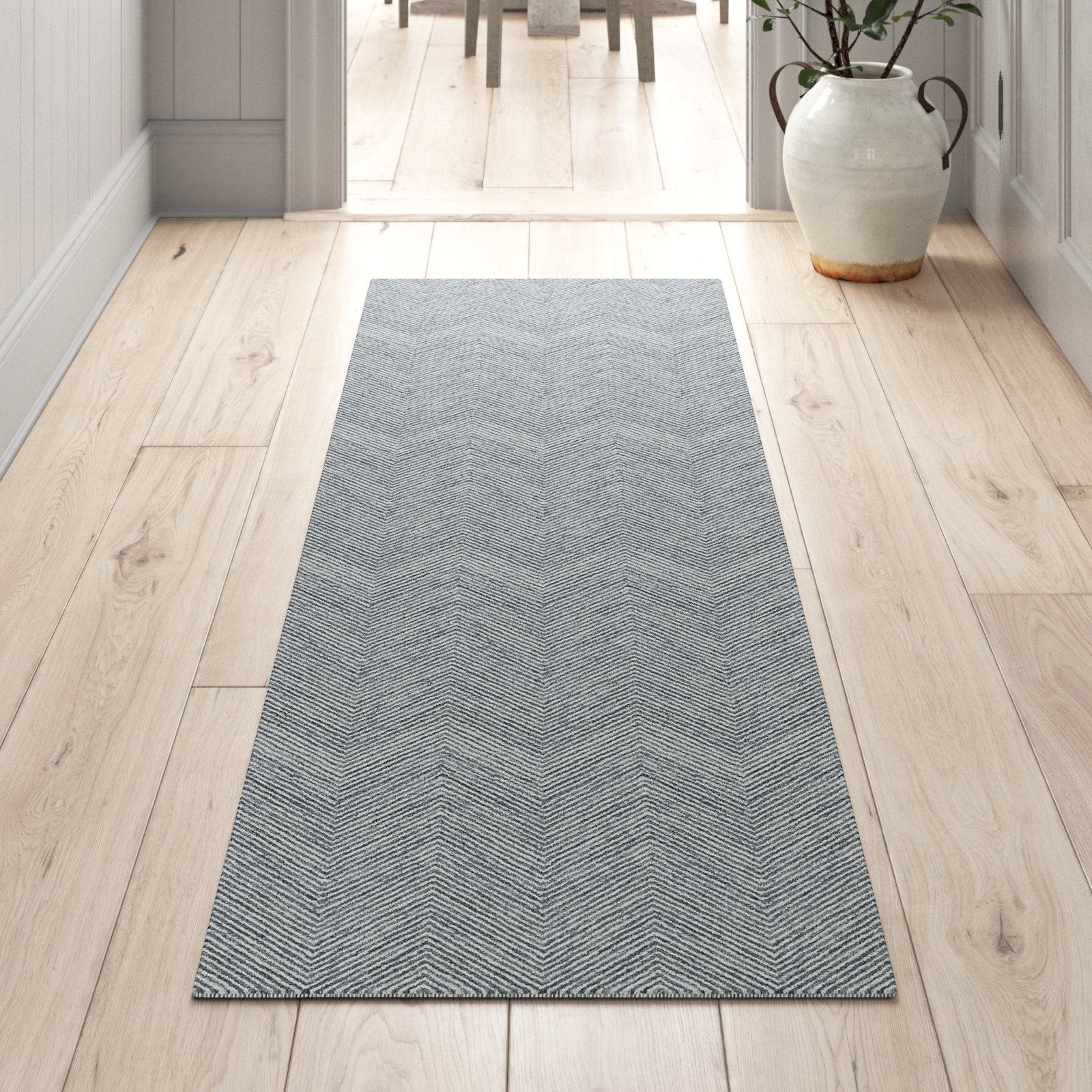 Wheaton Blue Beige Hand-Tufted Wool Rug, Runner 2'3" x 8'
