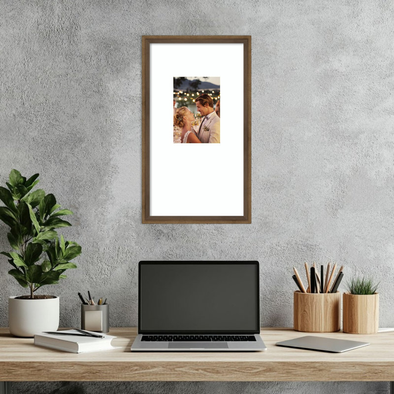 Lucie Wood Picture Frame, Lucie Light Bronze Smooth Bright White, 10x18 Matted to 5x7