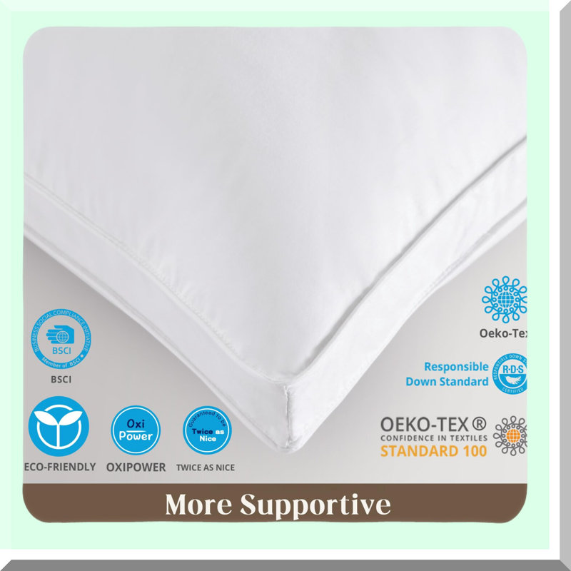 Luxury Comfort Down Pillows - Set of 2 Standard Size, 100% Cotton Cover, Gusseted Design for Back, Stomach, Side Sleepers. Ultimate Support and Softness.
