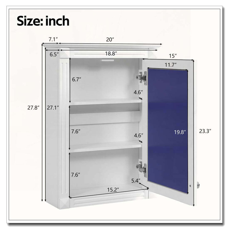 Armoire à pharmacie murale à miroir avec tablette réglable, Blanc