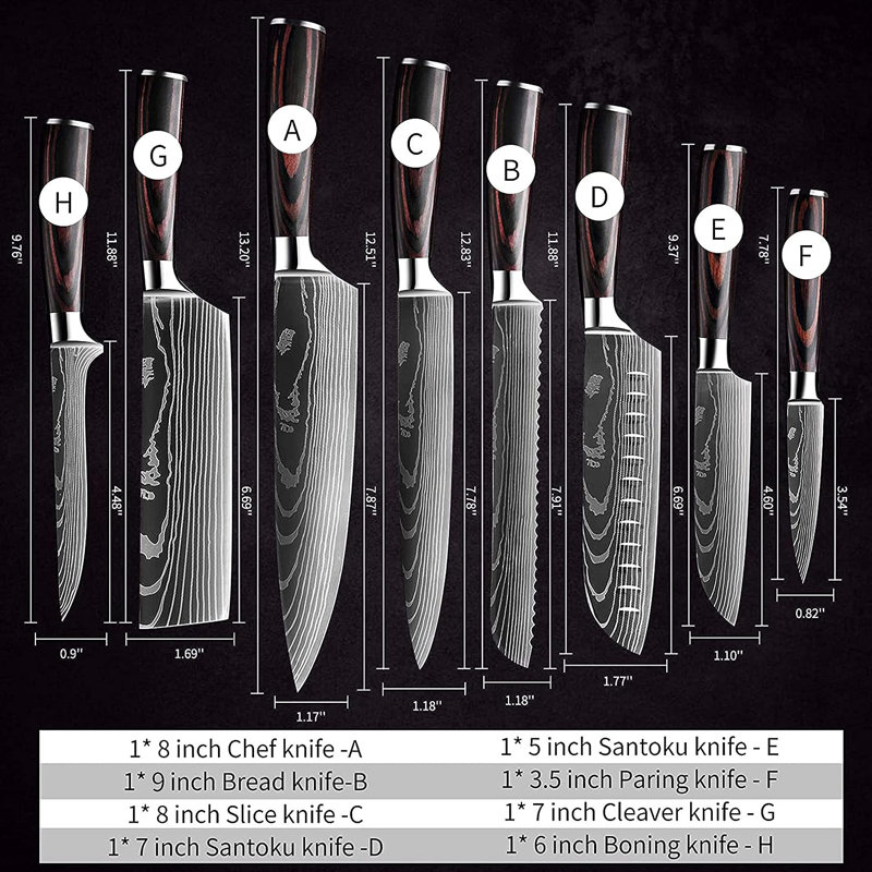 Ensemble de couteaux assortis 8 pièces Wuyi