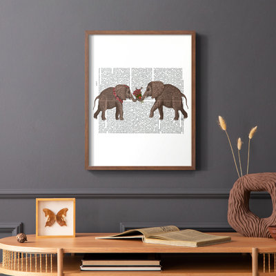 Éléphant, paysage, reproduction encadrée - bois massif