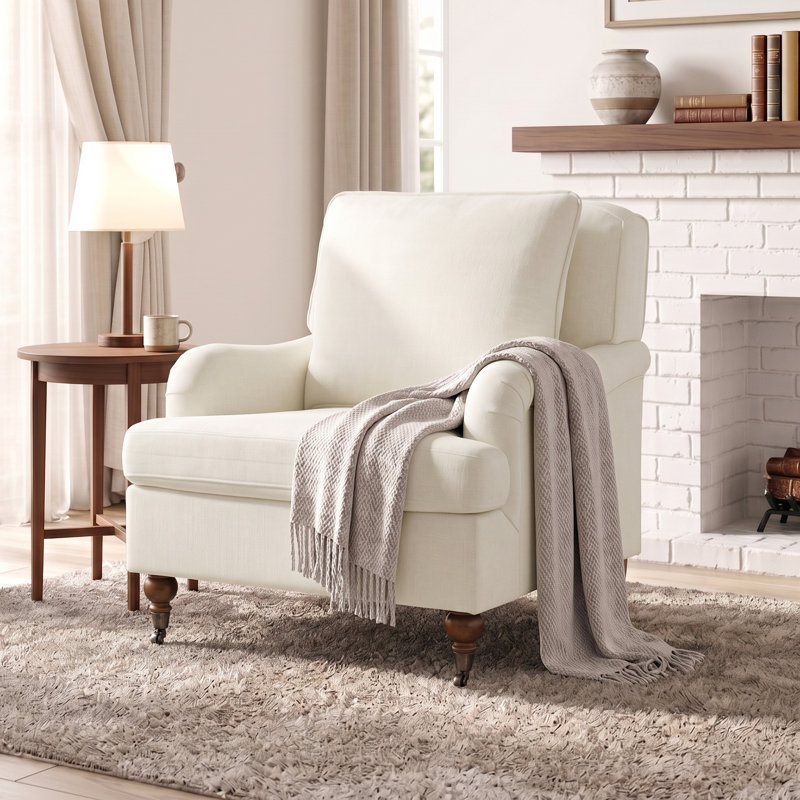 Chaise d'appoint Mid-Century avec coussins, Blanc