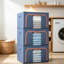 Ensemble de 3 bacs de rangement de vêtements empilables de 100 L avec poignées en métal et fermeture à glissière, boîte de rangement pliable avec couvercle pour serviettes de literie-2060604890