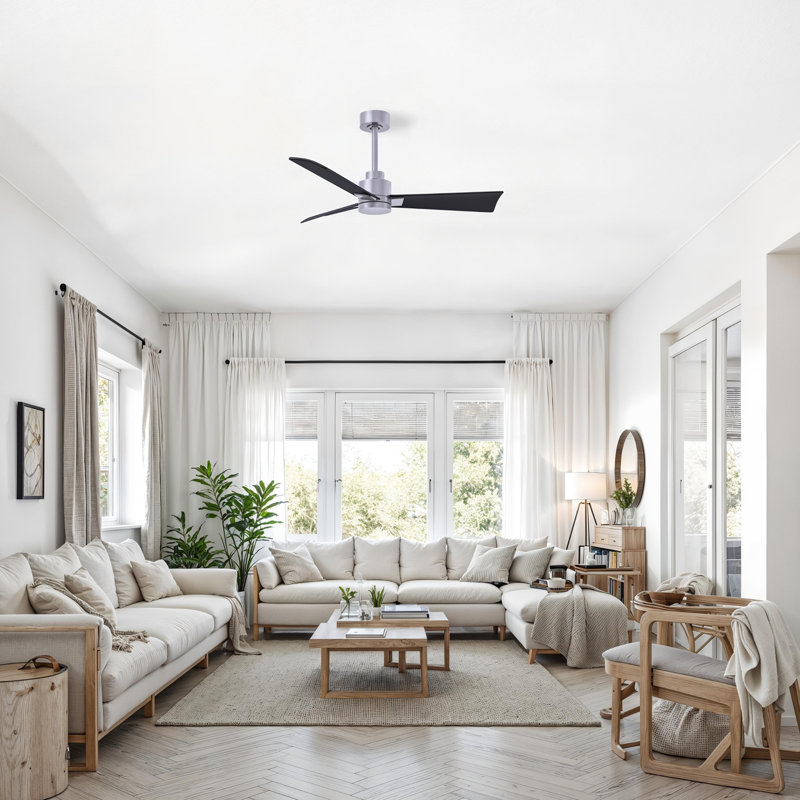 Alessandra Outdoor Downrod Ceiling Fan, Matte Black, Brushed Nickel