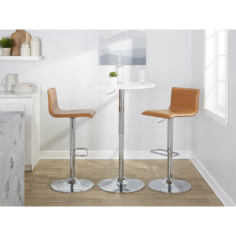 Camel Faux Leather Adjustable Swivel Bar Stools with Chrome Base