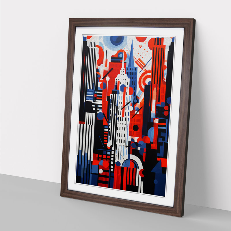 New York Constructivism No.3 1 Piece Single Picture Frame Wall Art, 64cm H x 46cm W x 2cm D, Walnut Framed
