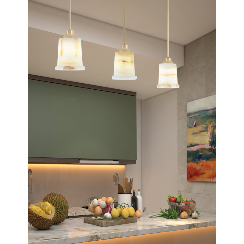 Luminaire suspendu Torince suspendu en laiton vieilli avec abat-jour en pierre naturelle de 5 po