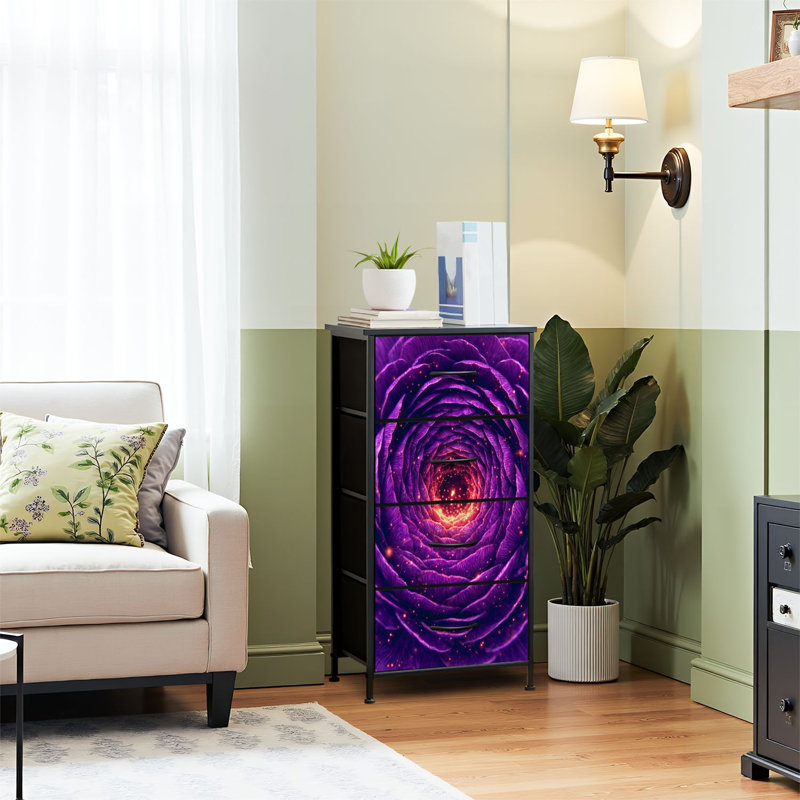Commode pour commode de chambre à coucher pour tir de garde-robe à fleurs mauves et commodes à tiroirs